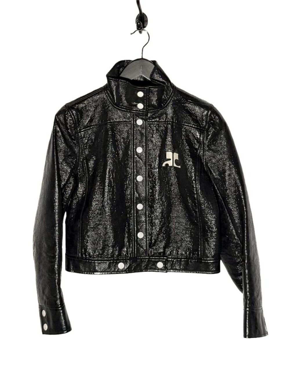Courrèges Black Vinyl Cropped Biker Jacket